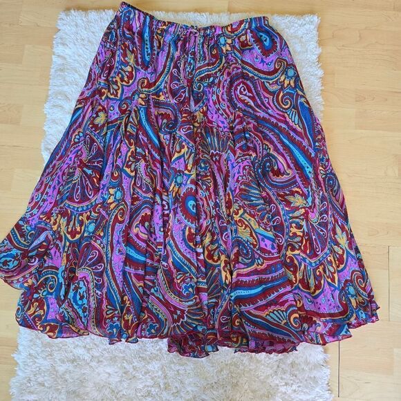 Denim 24/7 Womens Size 22W Paisley Print Full Circle Peasant Skirt Maxi Bohemian - Picture 1 of 8